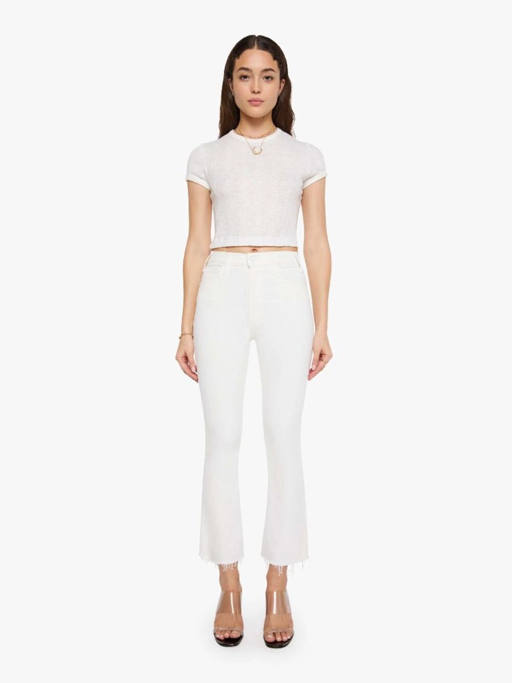 Mother Jeans The Hustler Ankle Fray White 30